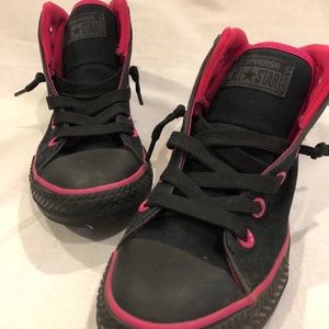 girls pink & black high top Chuck Taylor converse